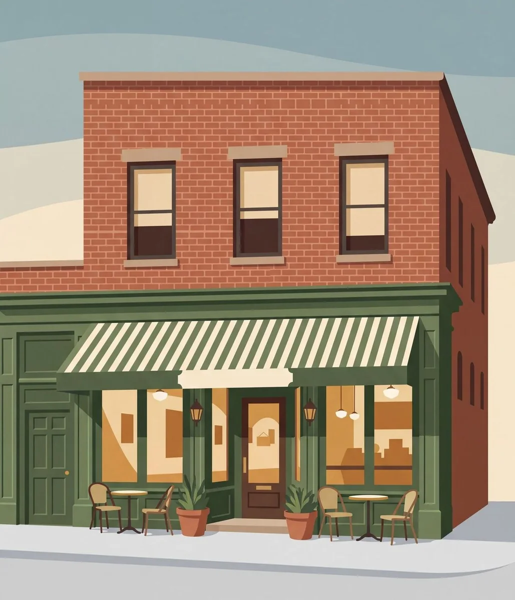 The mid-century illustration of the café