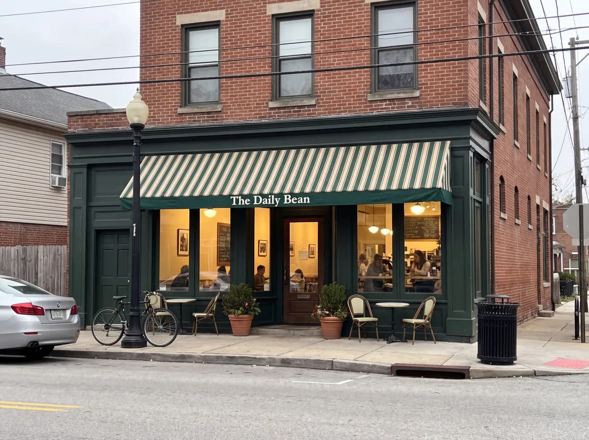 A phone photo of a corner café
