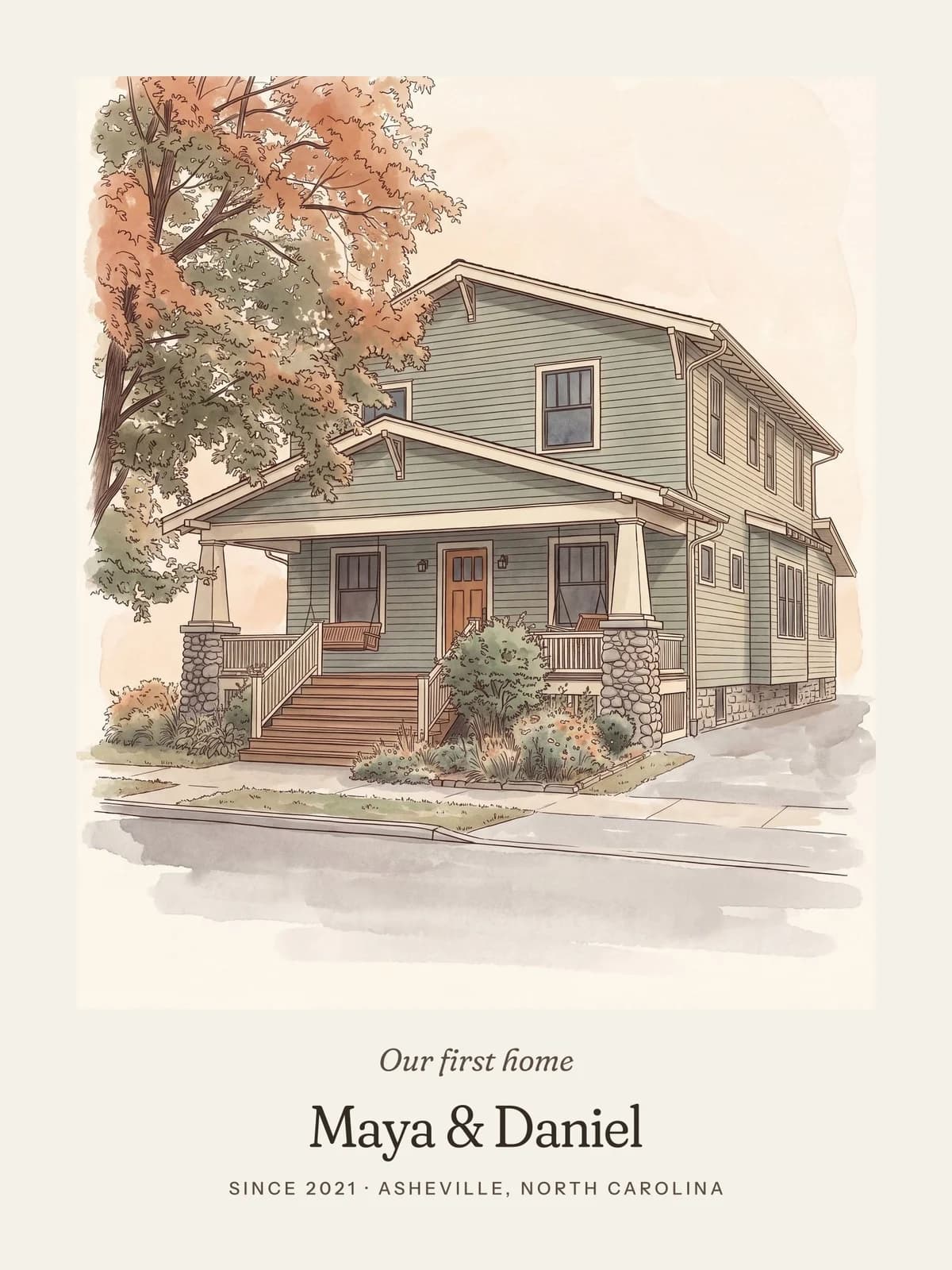 Our First Home: Line & Wash sample print